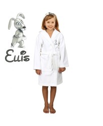 Grey Bear Cartoon Design & Custom Name Embroidery on Kids Hooded Bathrobe